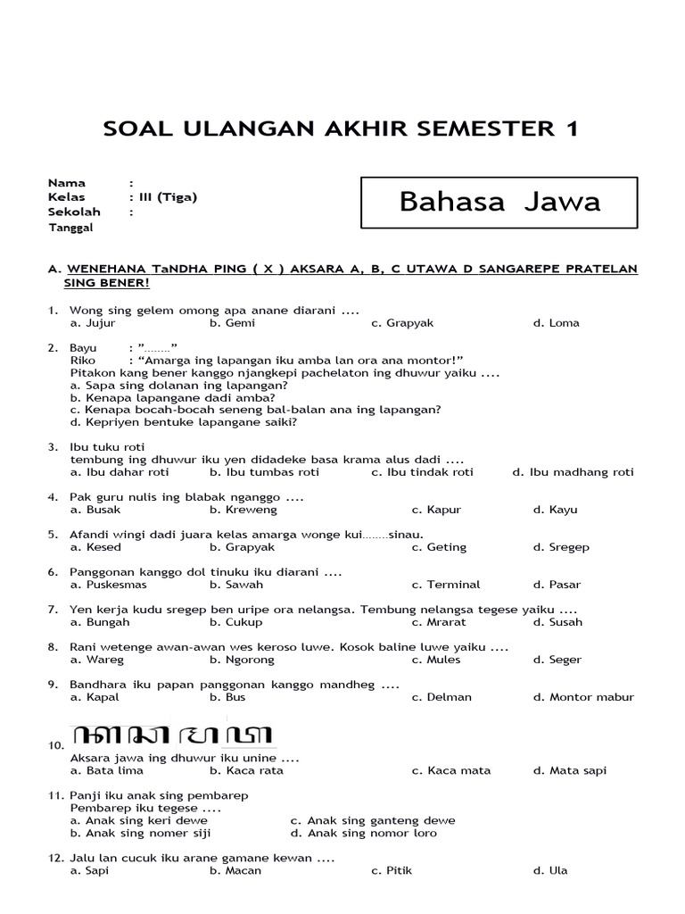 5 Rahasia Lolos Ujian dengan Latihan Soal Bahasa Jawa Kelas 3 Semester 2 Kurikulum 2013