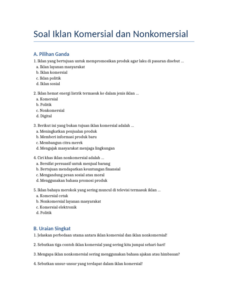 Soal Iklan Komersial dan Nonkomersial PDF