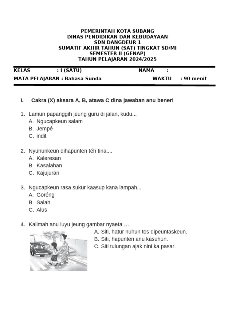 Soal Bahasa Sunda Kelas 1 Semester 2 PDF Soal Bahasa Sunda Kelas 1 Semester 2 PDF
