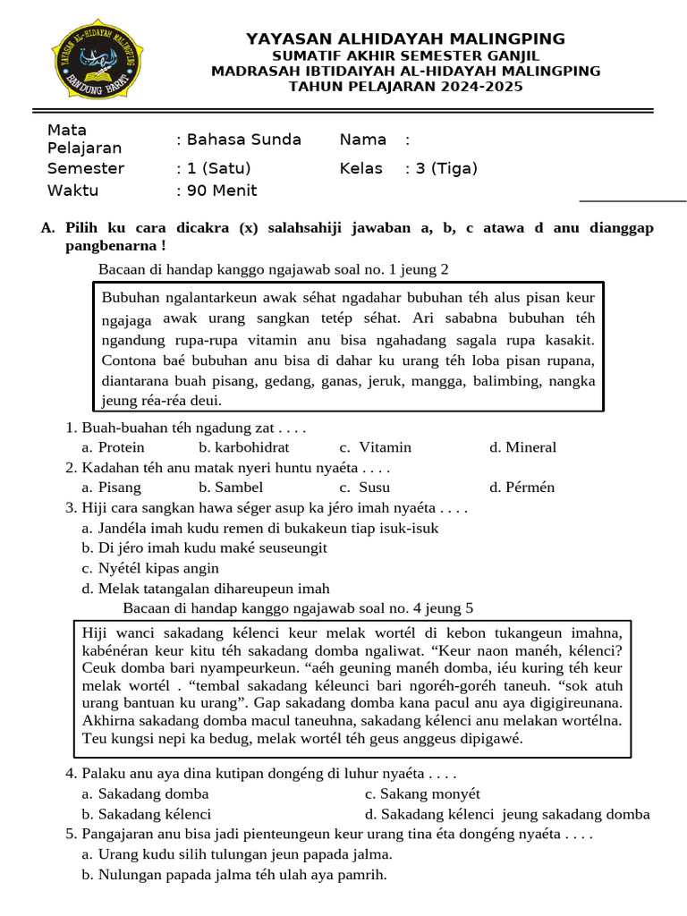 7 Rahasia Nilai A Sempurna dengan Download Soal Bahasa Sunda Kelas 3 Semester 2 Terbaru