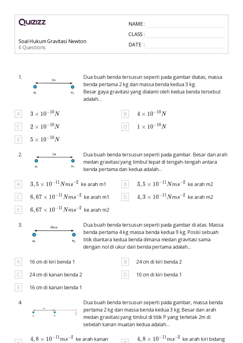 50 lembar kerja hukum gravitasi newton untuk Kelas 10 di Quizizz