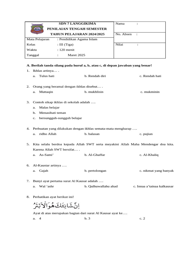 Bocoran 15 Soal PTS PAI Kelas 3 Semester 2 K13 yang Sering Keluar Ternyata Mudah Banget