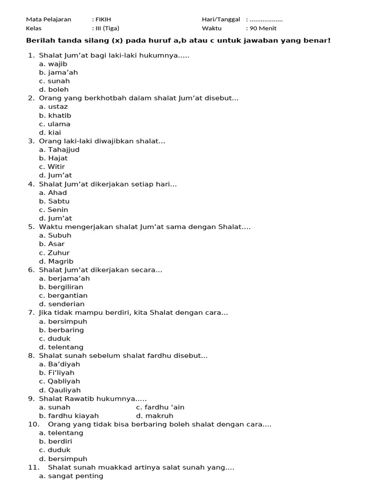Bocoran Soal Fiqih Kelas 3 Semester 2 Ini Ternyata Sering Keluar Saat Ujian Akhir Nanti