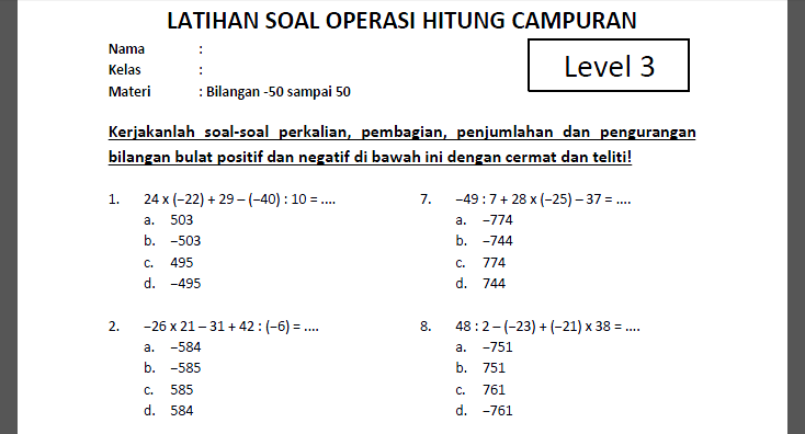 Contoh Soal Operasi Hitung - Piffle me Contoh Soal Operasi Hitung - Piffle me