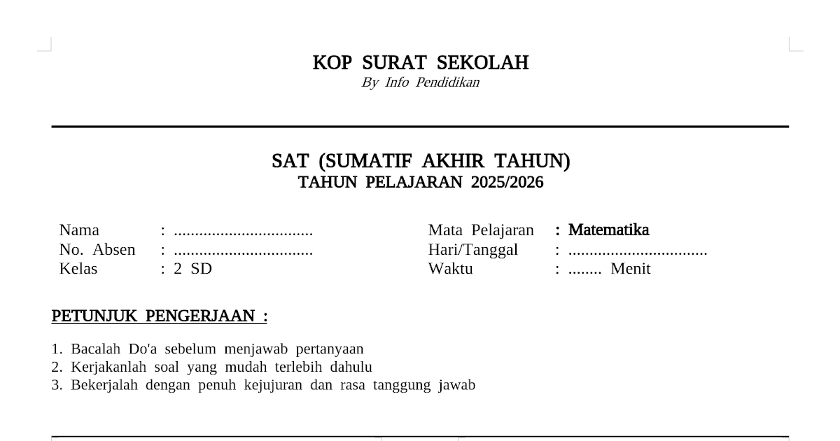 Paket 2 Soal SAT Matematika SD Kelas 2 Semester 2 dan Kunci Jawaban Paket 2 Soal SAT Matematika SD Kelas 2 Semester 2 dan Kunci Jawaban