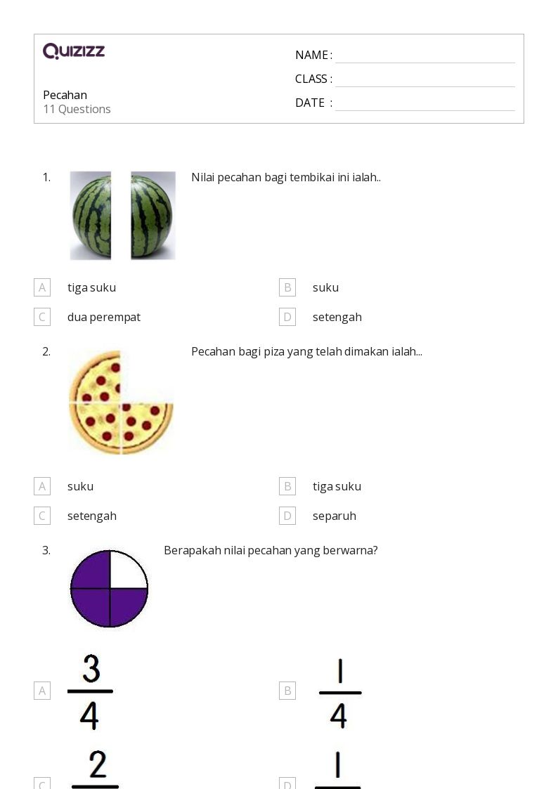 50 lembar kerja Pecahan Setara untuk Kelas 6 di Quizizz Gratis