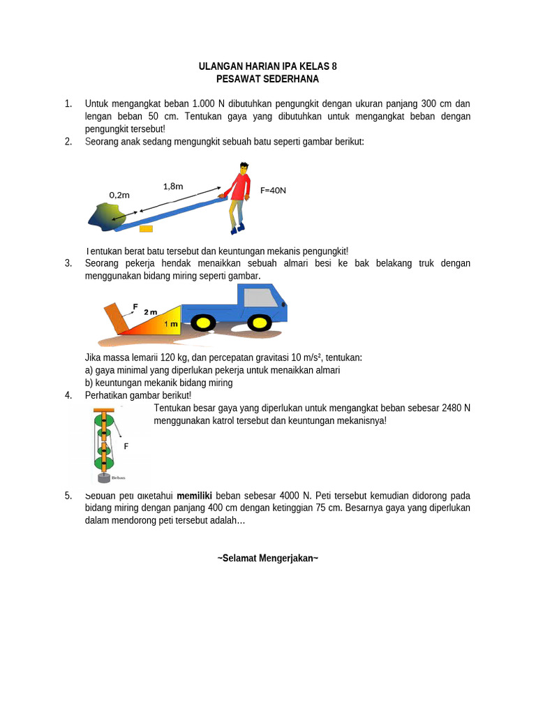 Ulangan Harian IPA Pesawat Sederhana Kelas 8 PDF Ulangan Harian IPA Pesawat Sederhana Kelas 8 PDF