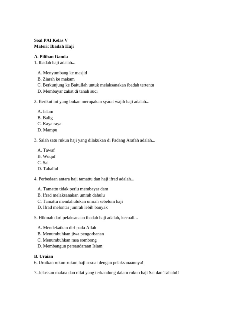 Soal PAI Ibadah Haji Kelas 5 Revisi PDF