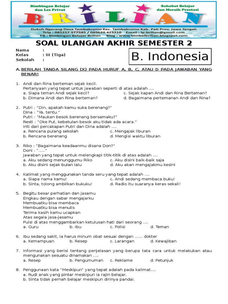 Bocoran 15 Soal PAT Bahasa Indonesia Kelas 3 Tema 7 yang Sering Muncul Saat Ujian 2026