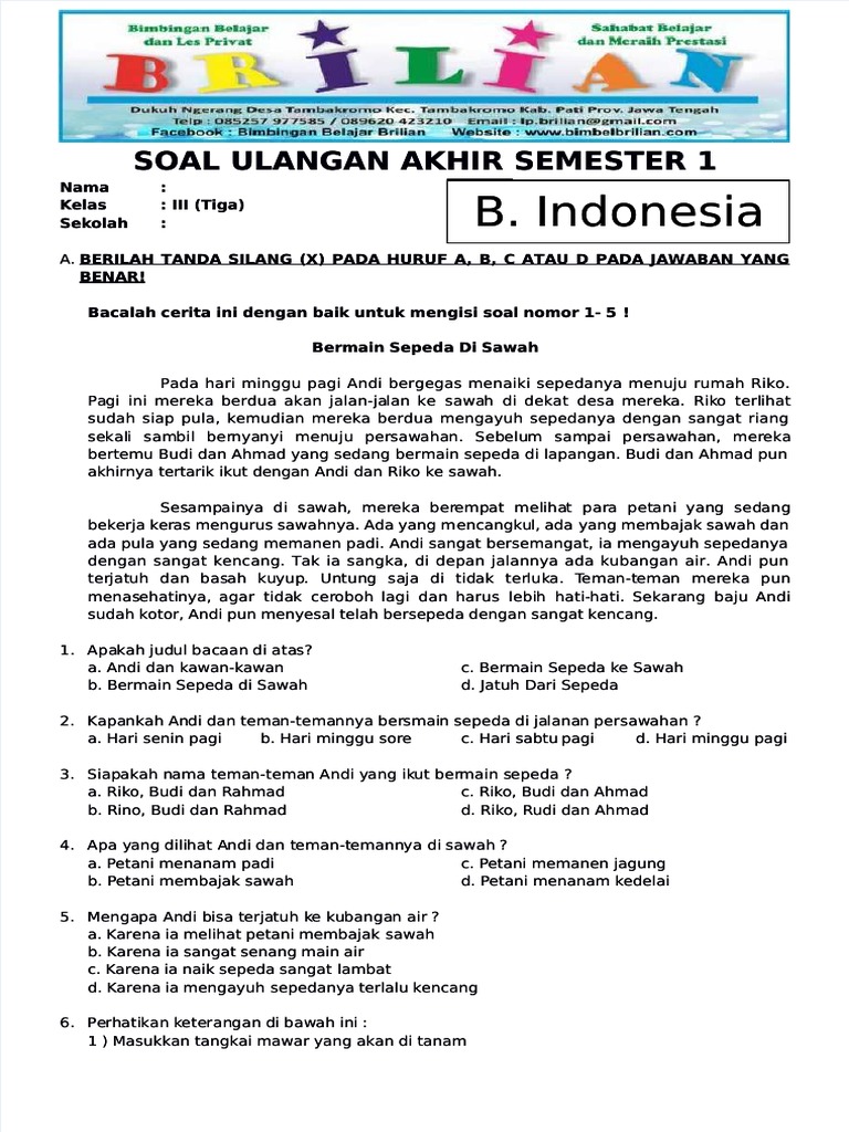 Bocoran! 3 Link Download Soal Bahasa Indonesia Kelas 3 Semester 1 ESPS & Kunci Bocoran! 3 Link Download Soal Bahasa Indonesia Kelas 3 Semester 1 ESPS & Kunci