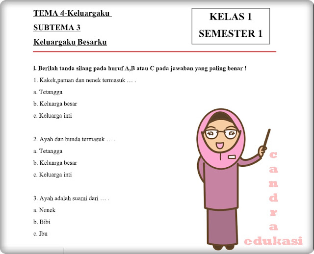Soal Tematik Kelas 1 Tema 4 Subtema 3 Semester 1