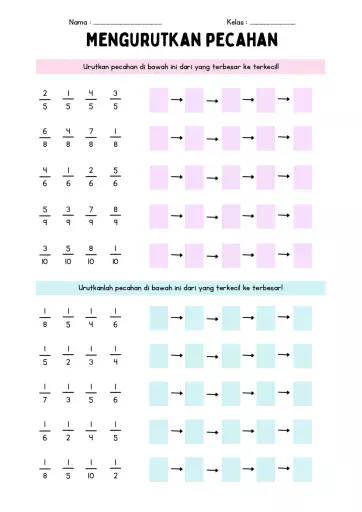 MTK Mengurutkan Pecahan Interactive Worksheet Math fractions activity MTK Mengurutkan Pecahan Interactive Worksheet Math fractions activity