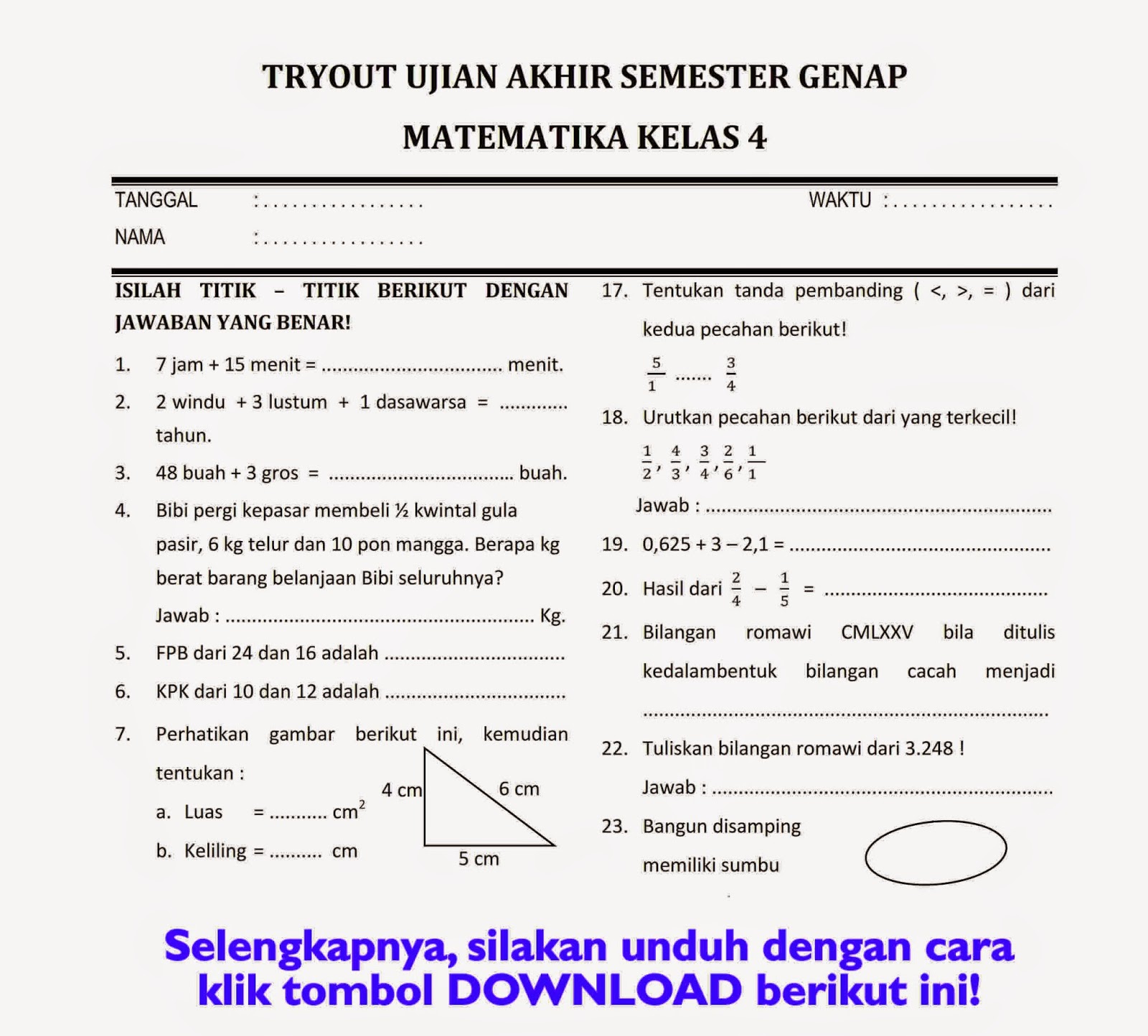 Bank Soal Tematik Kelas 4 SD Semester 2 Siap Cetak: 7 Lembar Kerja Siswa Terbukti Membantu Belajar