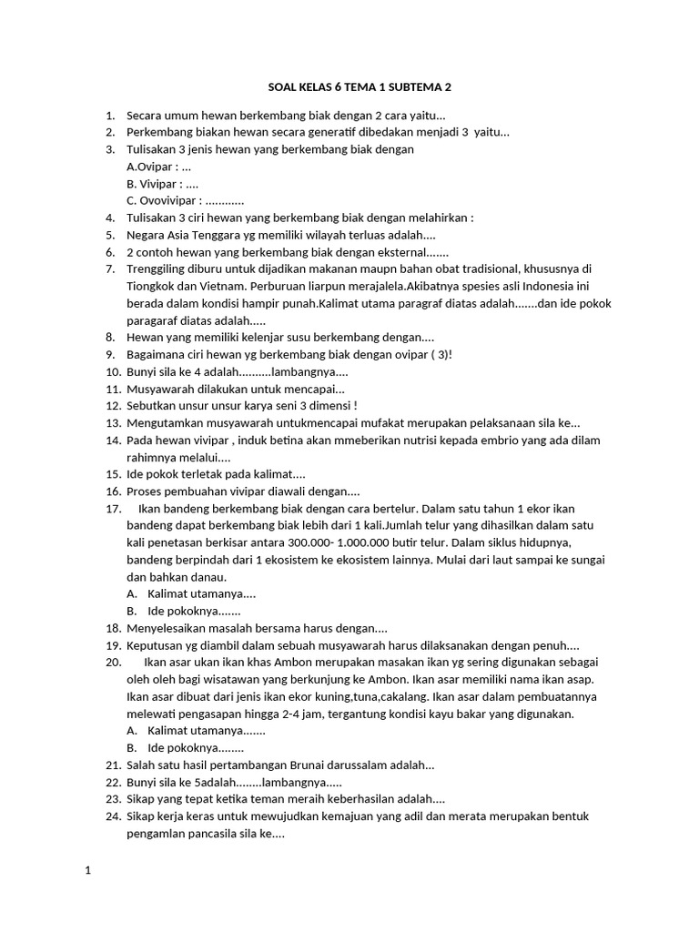 Soal Tema 1 Subtema 2 PDF