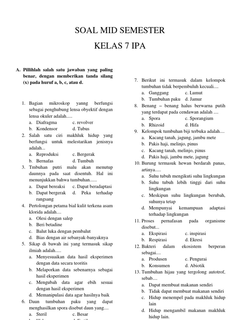 50 Contoh Soal UAS IPA Kelas 7 Semester 1 Beserta Jawabannya yang Wajib Kamu Pelajari Agar Lulus Nilai Tinggi