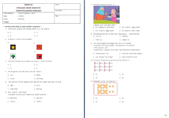 Soal UTS Kelas 1 SD MI Tema 5 Subtema 1 dan 2 - antapedia com Soal UTS Kelas 1 SD MI Tema 5 Subtema 1 dan 2 - antapedia com