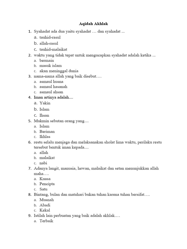 7 Contoh Soal Aqidah Akhlak Kelas 1 SD Semester 2 yang Wajib Dikuasai Sebelum Ujian 7 Contoh Soal Aqidah Akhlak Kelas 1 SD Semester 2 yang Wajib Dikuasai Sebelum Ujian