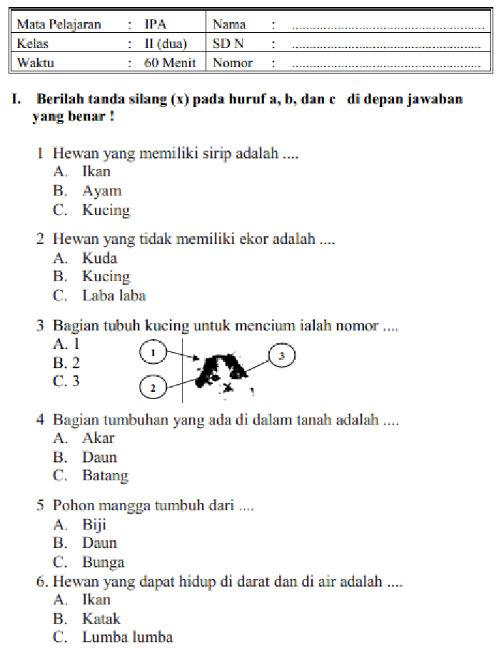SOAL DAN JAWABAN LATIHAN UAS IPA KELAS 2 SD MI SEMESTER 1 - PRESTASI SOAL DAN JAWABAN LATIHAN UAS IPA KELAS 2 SD MI SEMESTER 1 - PRESTASI
