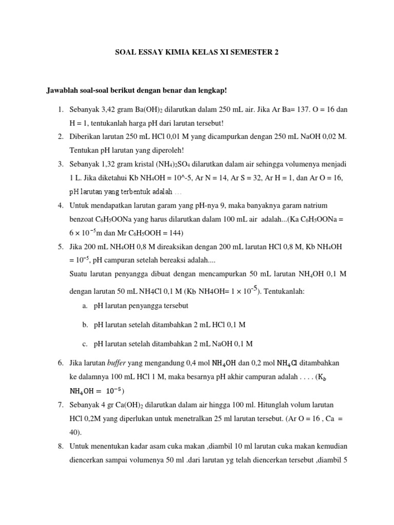 7 Rahasia contoh soal essay kimia kelas 11 smester 2 Terbukti Bikin Nilai Melonjak Cepat!