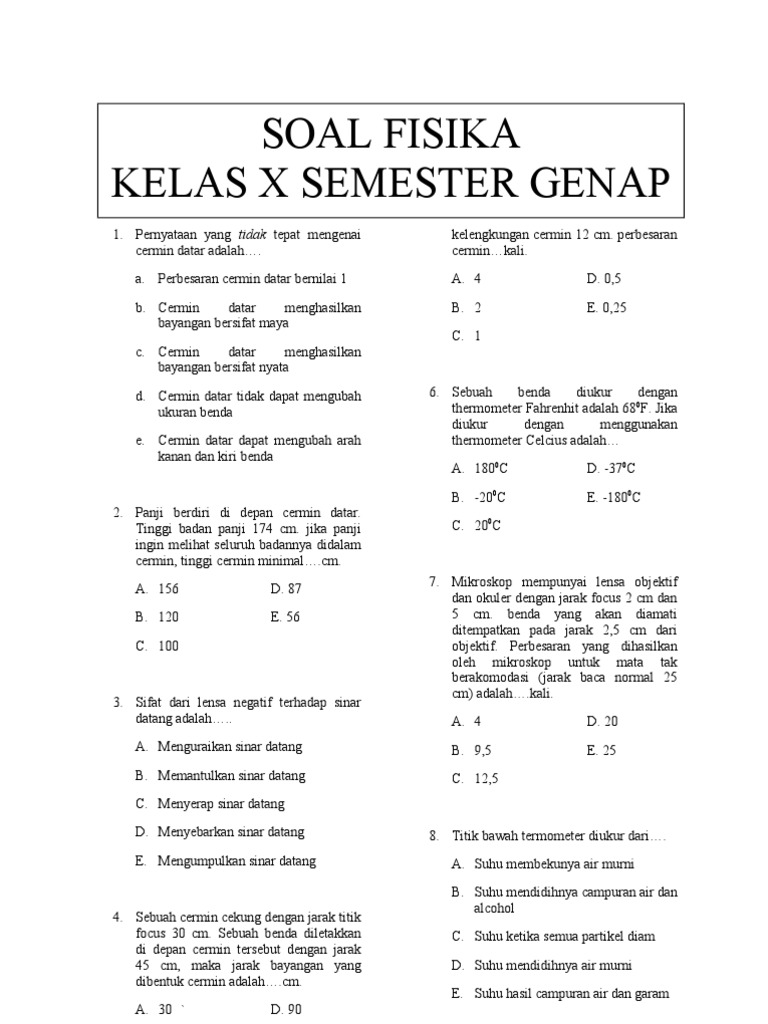 Soal Ulangan Fisika Kelas 10 Semester 1 PDF Sains Matematika Soal Ulangan Fisika Kelas 10 Semester 1 PDF Sains Matematika