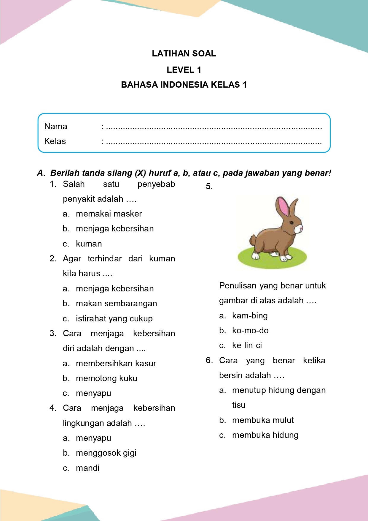 Latihan Soal Bahasa Indonesia Kelas 1 Bab 3 - Daring Nur Hidayah Press Latihan Soal Bahasa Indonesia Kelas 1 Bab 3 - Daring Nur Hidayah Press