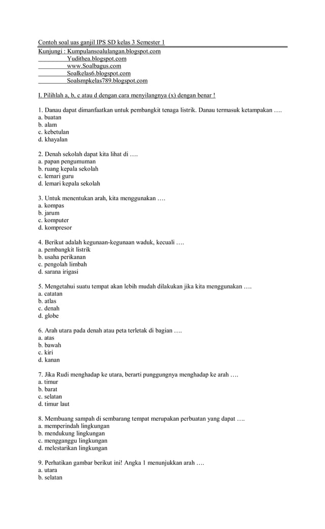 Contoh soal uas ganjil ips sd kelas 3 semester 1 PDF Contoh soal uas ganjil ips sd kelas 3 semester 1 PDF