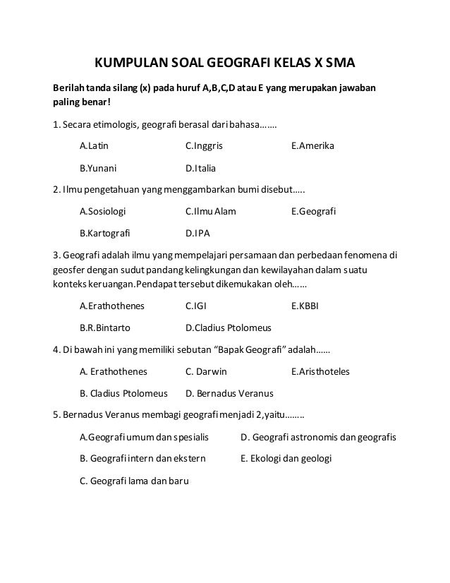 Rahasia Lulus UAS Geografi X contoh soal uas geografi kelas x semester 1 kurikulum 2013