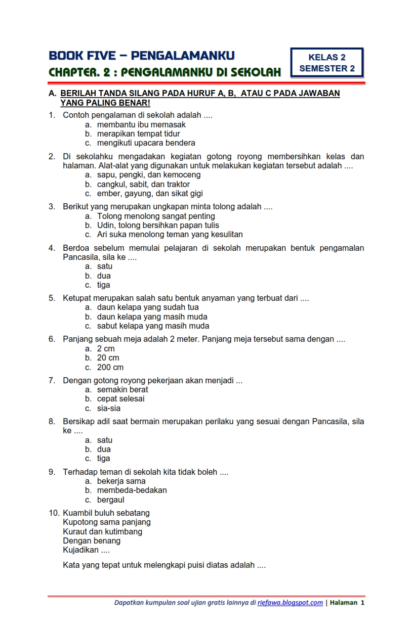 Terbukti 5 Contoh Soal Tematik Kelas 2 SD Tema 5 Pengalamanku yang Bikin Anak Suka Belajar