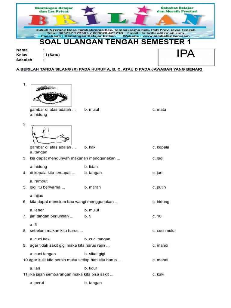 Terbukti Efektif! 7 Contoh Soal UAS IPA Kelas 1 SD Semester 1 yang Bikin Anak Paham Cepat