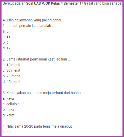 Ternyata Begini Kisi Kisi Soal Penjas Kelas 4 SD Serta Kunci Jawaban yang Wajib Dipelajari Sebelum Ulangan