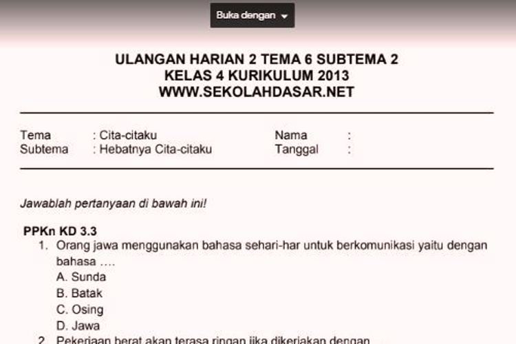 Soal Ulangan Harian K13 Kelas 4 Tema 6 Subtema 2 - Belajar SBMPTN Soal Ulangan Harian K13 Kelas 4 Tema 6 Subtema 2 - Belajar SBMPTN