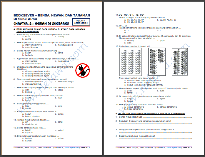 contoh soal tematik kelas 1 tema 7 subtema 2