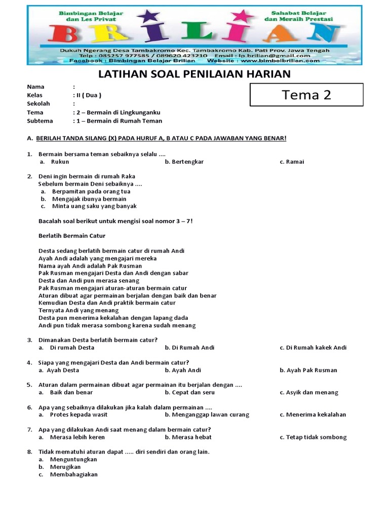 Soal Tematik Kelas 2 Tema 2 PDF Griya Taman Soal Tematik Kelas 2 Tema 2 PDF Griya Taman