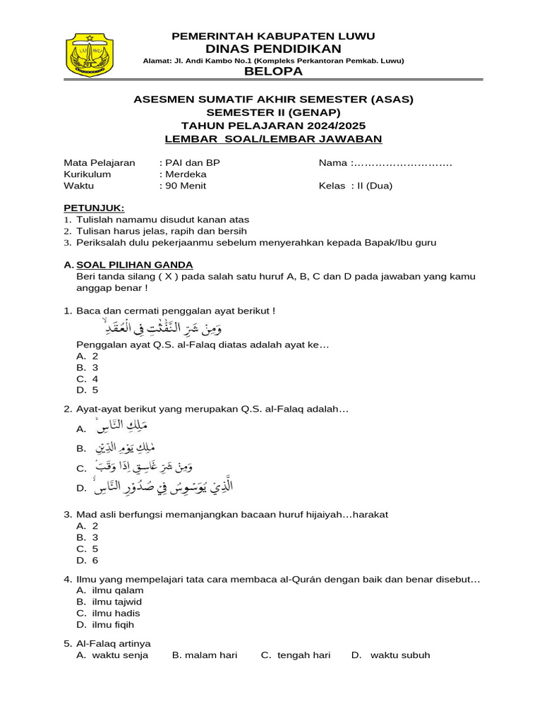 Terungkap 7 Contoh Soal Essay PAI Kelas 2 SMAA Semester Genap yang Naik Nilai Seketika