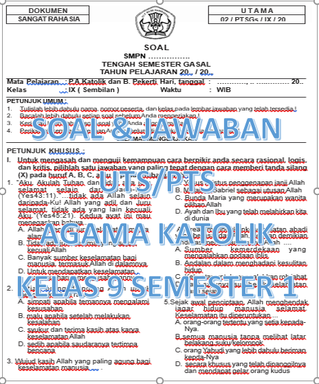 Bocoran Rahasia Jawaban Soal Agama Katolik Kelas 9 Semester 1 Agar Nilai Sempurna