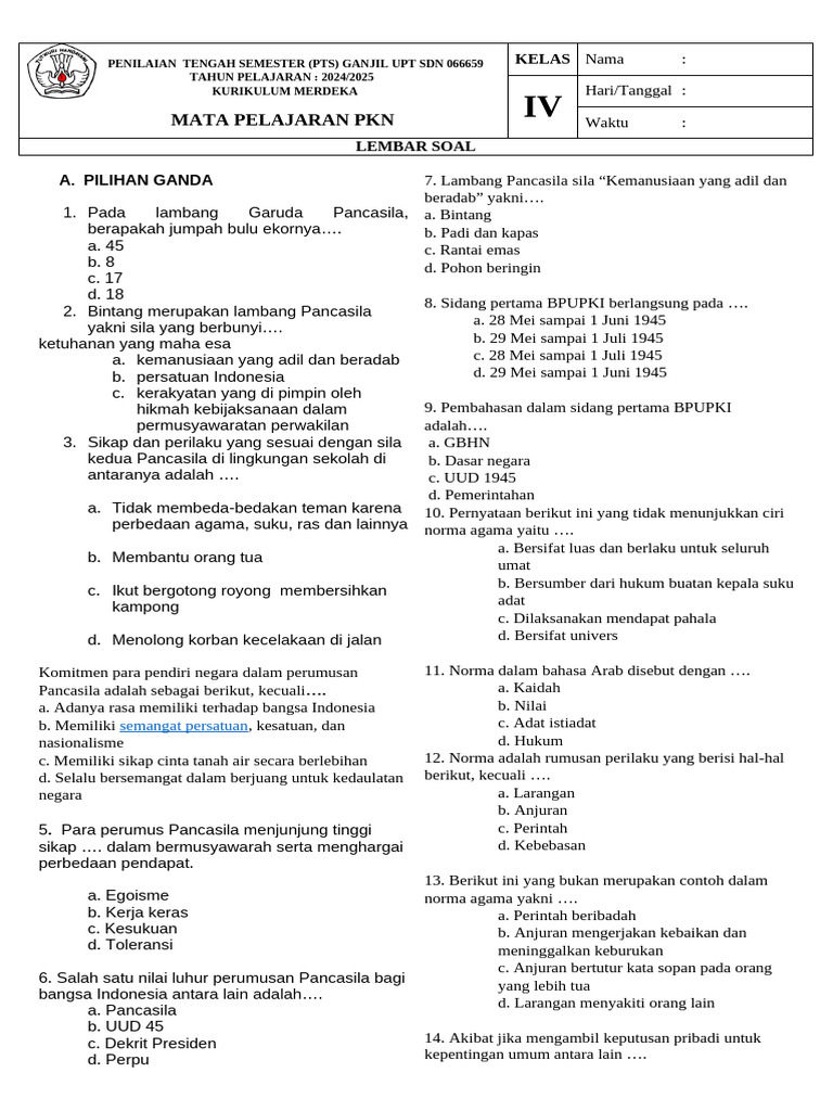 Bocoran Rahasia Soal PKN Kelas 4 Semester 2 KTSP Terupdate Wajib Tahu Sebelum Ujian Bocoran Rahasia Soal PKN Kelas 4 Semester 2 KTSP Terupdate Wajib Tahu Sebelum Ujian