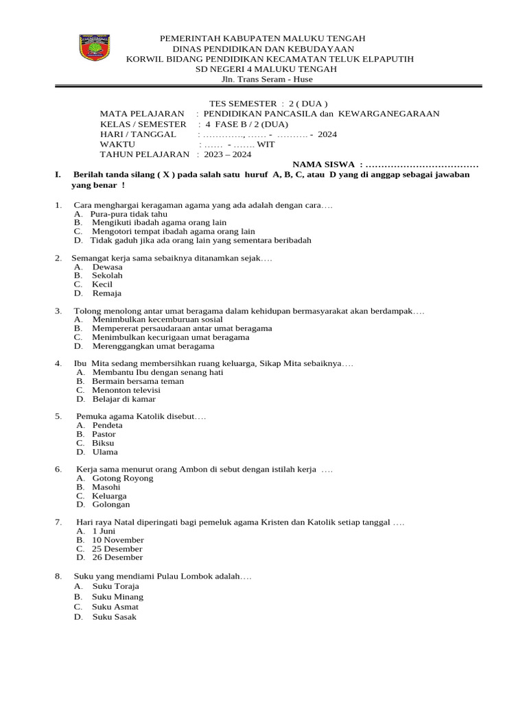 Bocoran Soal PKN Kelas 4 Sem 2 Terbaru Ternyata Sangat Penting Untuk Persiapan Ujian