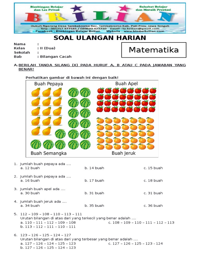 Download Gratis PDF Soal Matematika SD Kelas 2 SD Terbaru untuk Persiapan Ujian Download Gratis PDF Soal Matematika SD Kelas 2 SD Terbaru untuk Persiapan Ujian