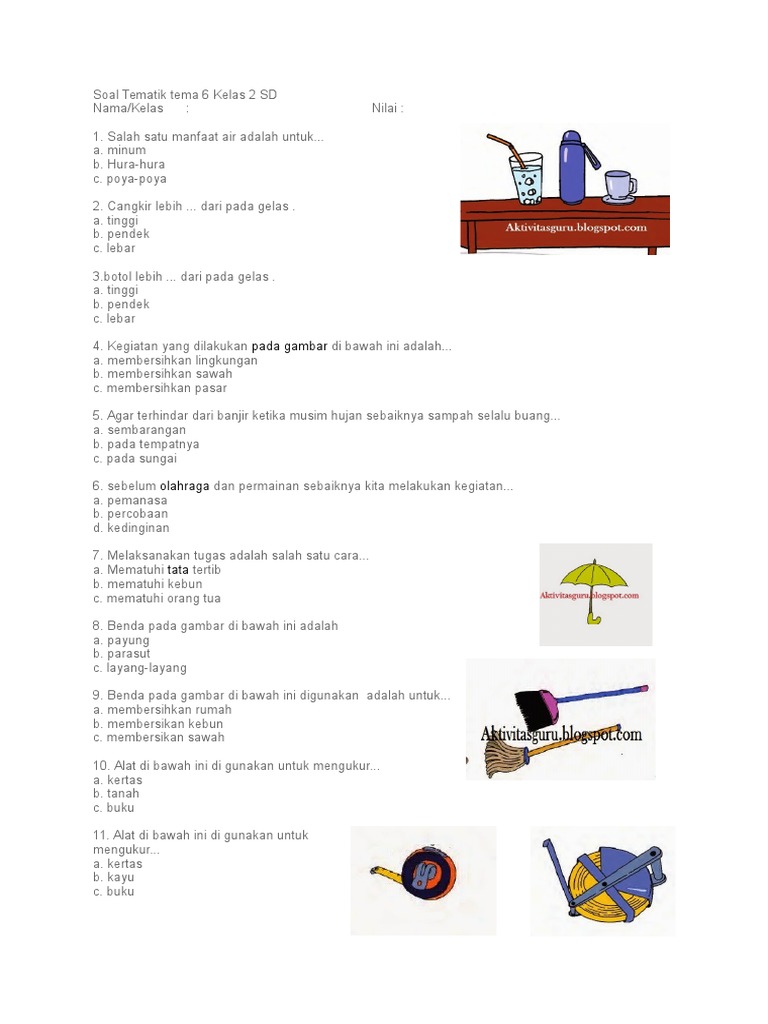 Download PDF Soal Tematik Tematik Tema 6 Kelas 2 SD Terbaru Agar Nilai Anak Melejit