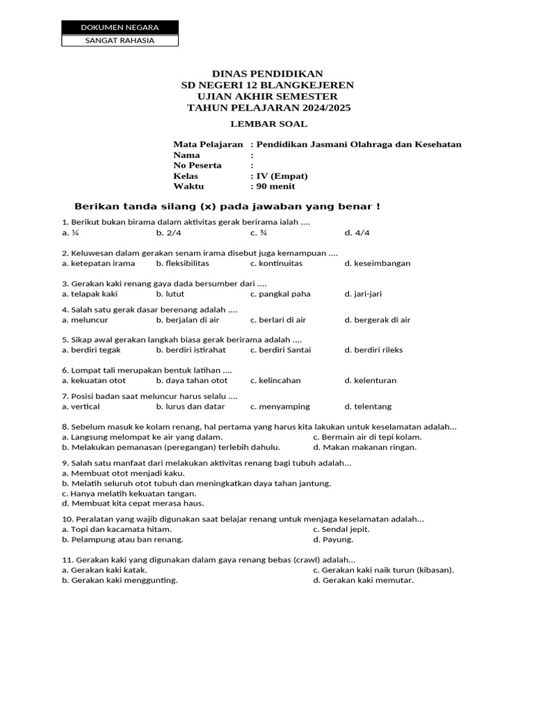 Download Segera pdf soal pjok kelas 4 sd smstr 2 Terbaru Agar Nilai Ujian Melejit