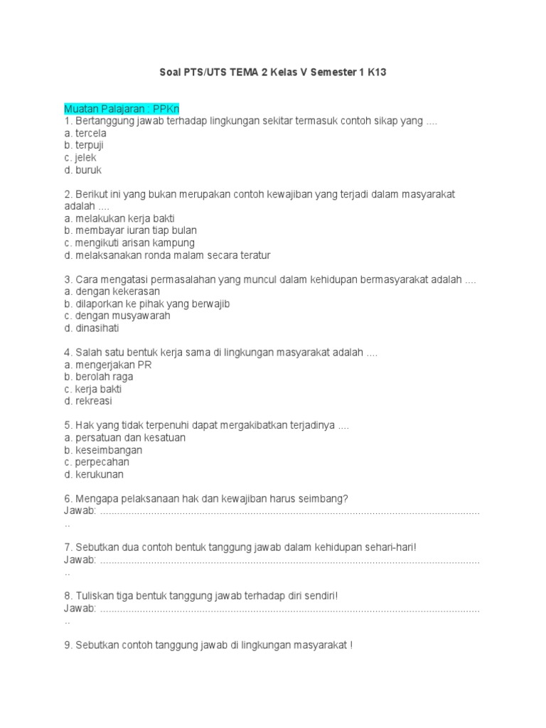 Download pdf soal semester 1 kelas 5 tema 2 kurikulum 2013 Terbukti Ampuh Raih Nilai Sempurna