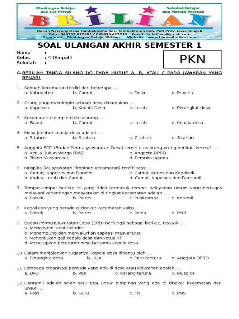 Rahasia Lulus Nilai Sempurna Kerjakan Soal PKN Kelas 4 Semester 1 Kurikulum 2013 Tema 4