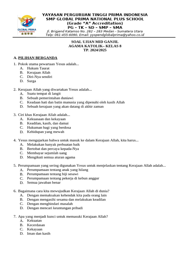 Rahasia Lulus Nilai Sempurna Pakai Kumpulan soal agama katolik kelas 8 semester 1 kurikulum 2013