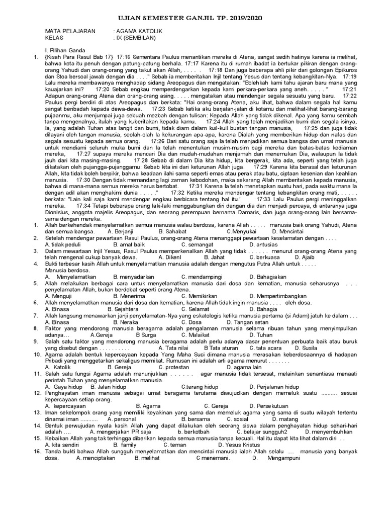 Rahasia Lulus Ujian dengan Soal Agama Katolik Kelas 9 Semester 1 Kurikulum 2013
