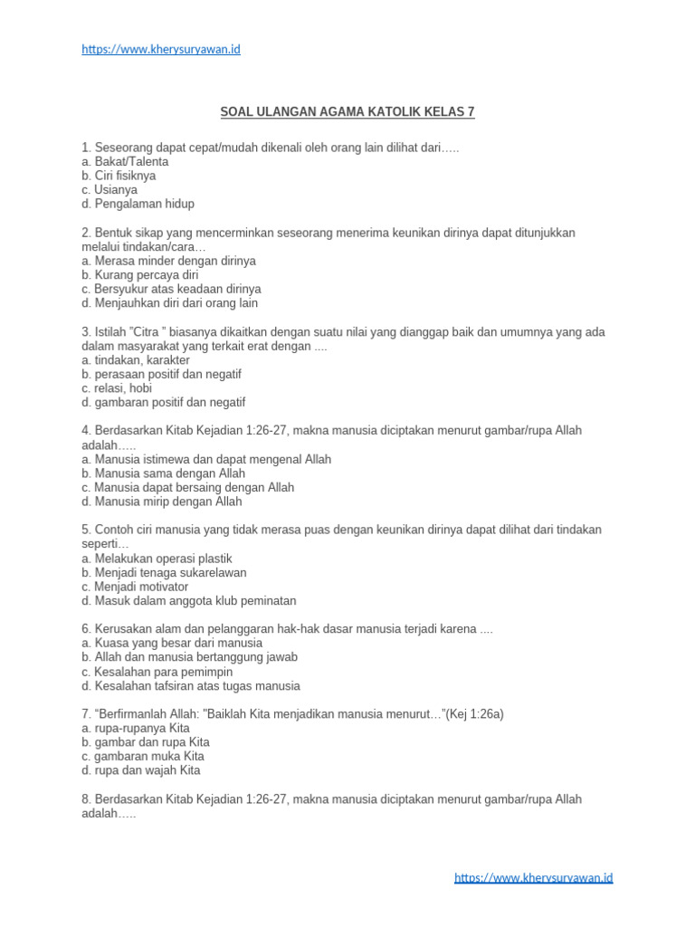 Wajib Tahu Bocoran Soal Agama Katolik SMP Kelas 7 Semester 1 Agar Nilai Sempurna