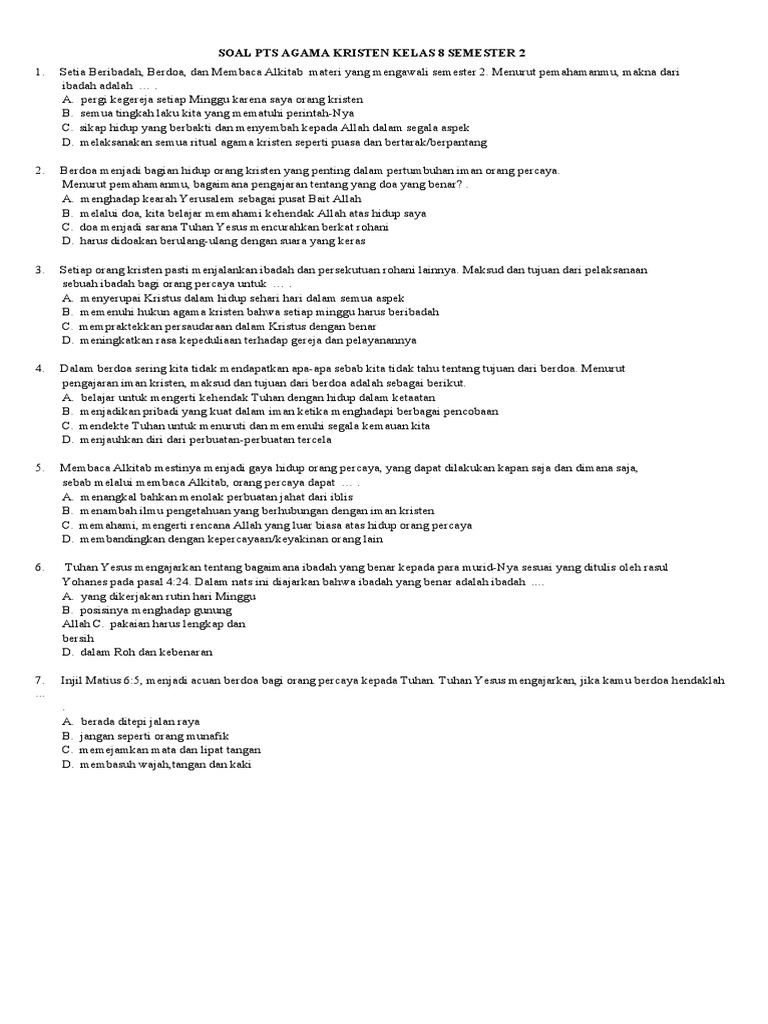 Wajib Tahu! Download pdf soal pendidikan agama kristen kelas 8 semester 2 Terbaru