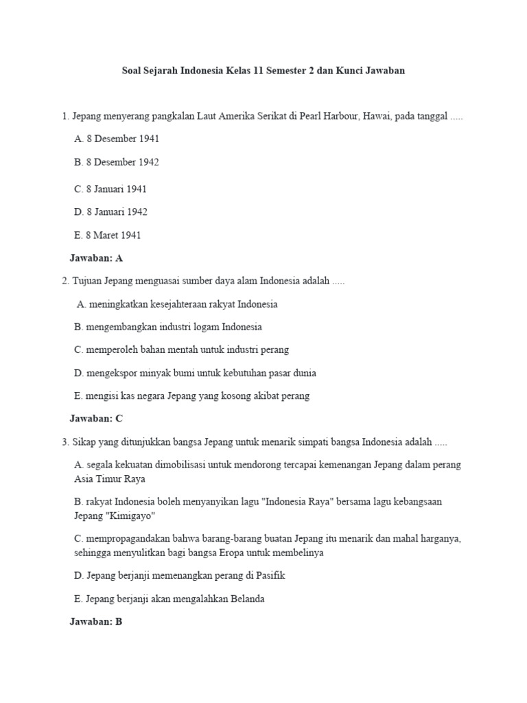 Wajib Tahu! Download pdf soal pilihan ganda sejarah indonesia kelas xi semester 2 ini Wajib Tahu! Download pdf soal pilihan ganda sejarah indonesia kelas xi semester 2 ini