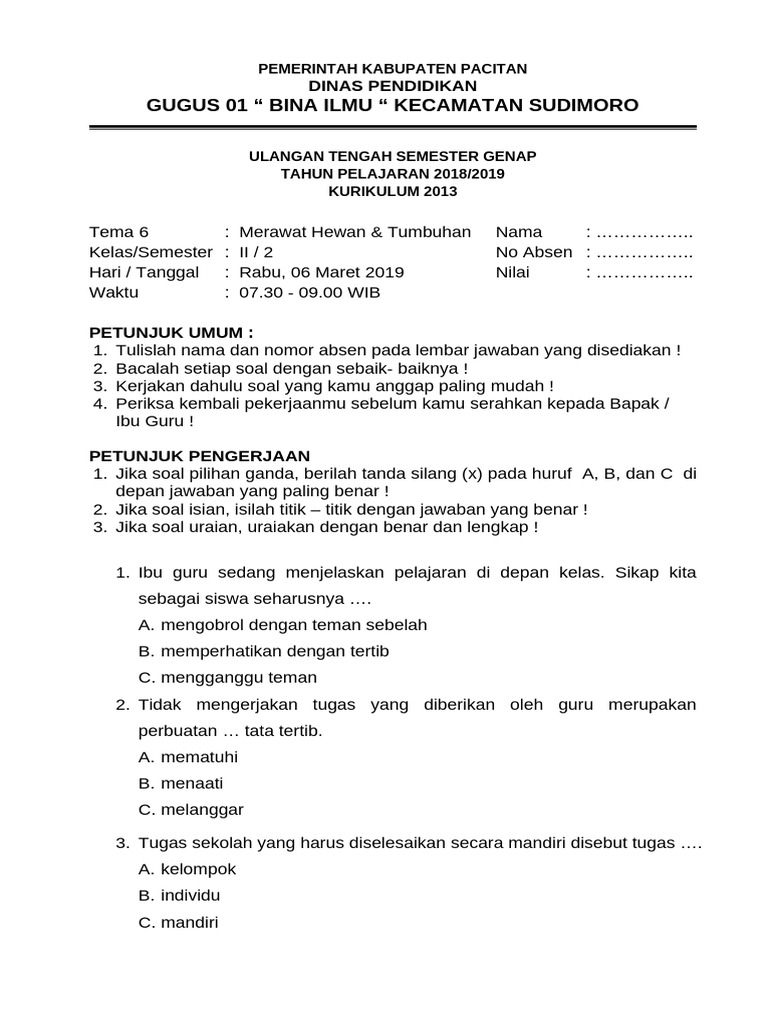 Wajib Tahu! Download pdf soal tema 6 sub tema 4 kelas 2 Terbaru Agar Anak Makin Pintar