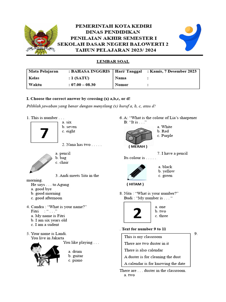 Wajib Tahu Kumpulan Soal Agama Katolik SD Kelas 1 Semester 1 Bahasa Inggris Terbaru