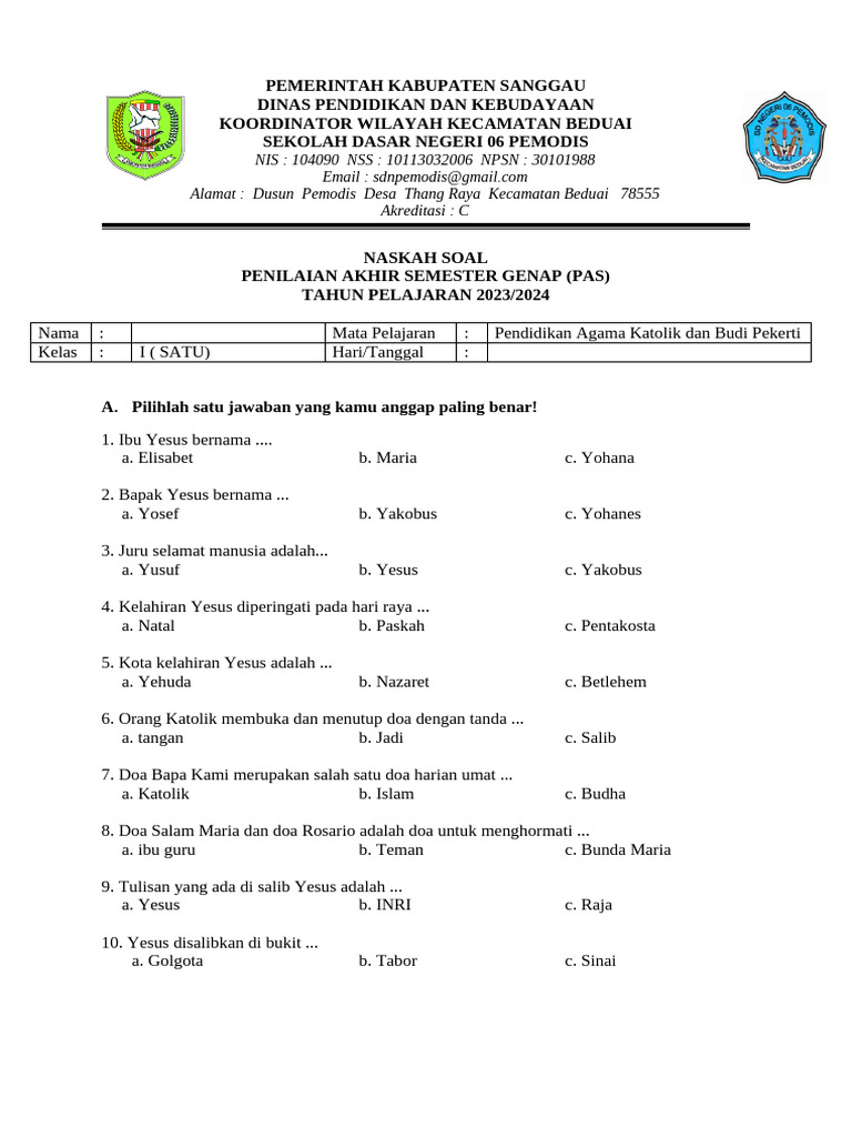 Wajib Tahu Kumpulan Soal Agama Katolik SMP Kelas 1 Semester 2 Agar Nilai Ujian Sempurna
